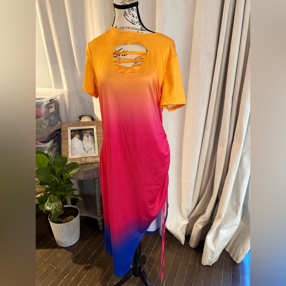 SHEIN Asymmetrical Dress in Orange, Pink, and Blue